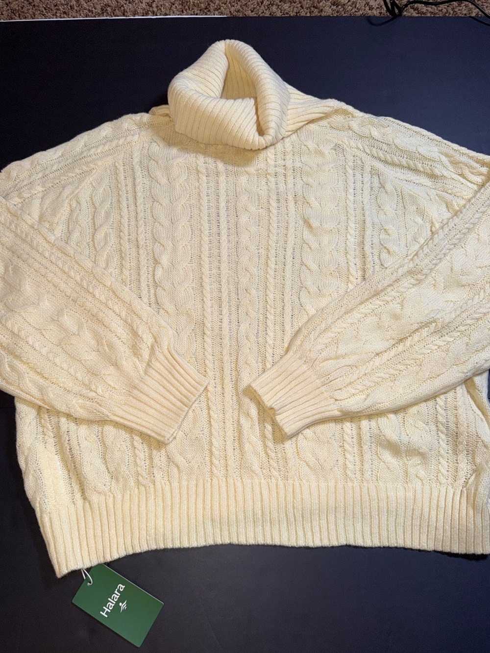 HALARA Cream Cable-Knit Turtleneck Sweater